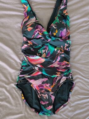 Calia Teal Floral One-Piece Swimsuit w/ Tummy Control